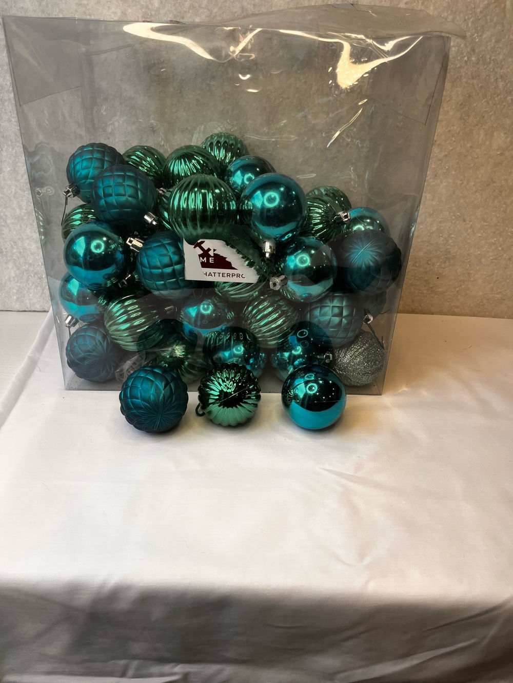 Christmas Blue & Green Ball Ornaments Lot of 54 Shiny Matte Wavy Hooks included